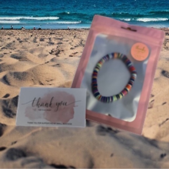 BRACELET. Splash of summer/multicolored clay disc stretch bracelet. - Picture 2 of 10